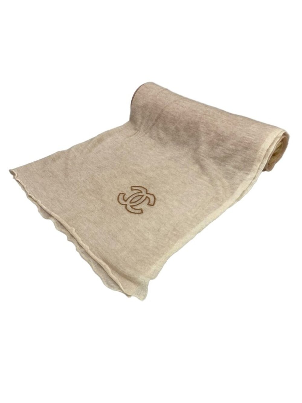 Chanel Shawl Light Brown Light Pink Beige Cashmere Scarf